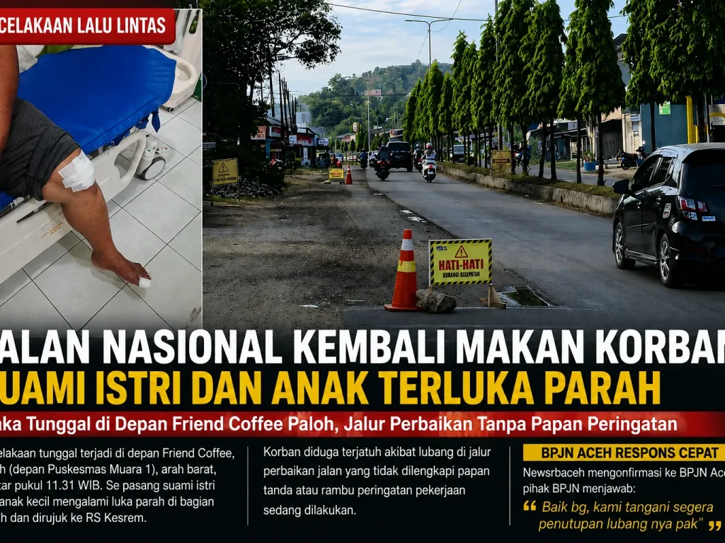 Jalan Nasional Kembali Makan Korban, Pasangan Suami Istri dan Anak Terluka di Paloh Muara Satu