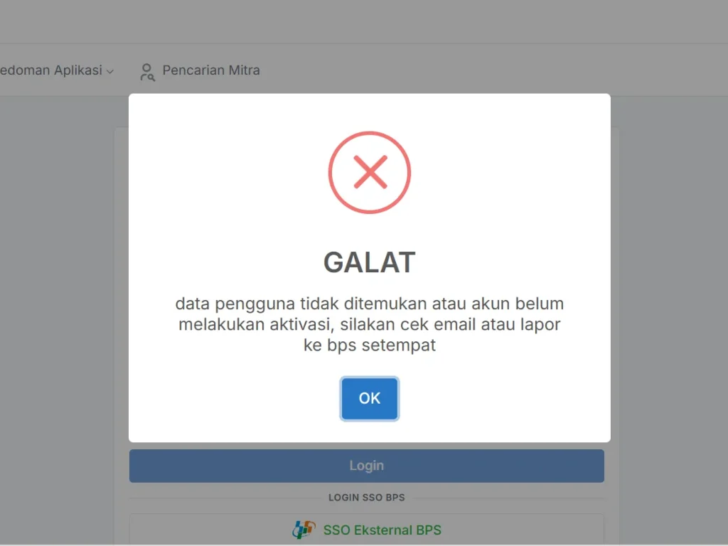 website SOBAT BPS yang digunakan untuk login dan registrasi akun